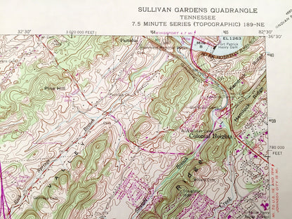 Antique Sullivan Gardens, Tennessee 1959 US Geological Survey Topographic Map – Washington County, Fall Branch Colonial Heights Lone Star TN