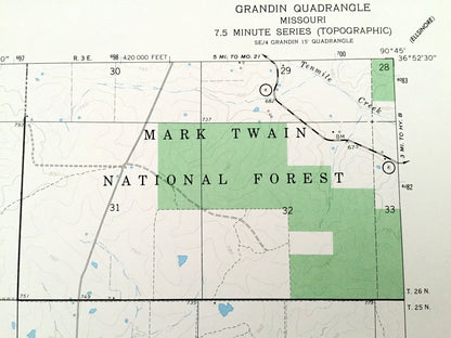 Antique Grandin, Missouri 1968 US Geological Survey Topographic Map – Carter, Ripley County Mark Twain National Forest Little Black River MO