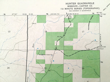 Antique Hunter, Missouri 1968 US Geological Survey Topographic Map – Carter County, Crites Corner, Ellsinore, Mark Twain National Forest, MO