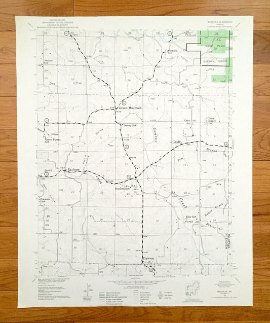 Antique Manes SE, Missouri 1941 US Geological Survey Topographic Map – Texas, Wright County, Green Mountain, Rayborn, Dawson, Graff, MO