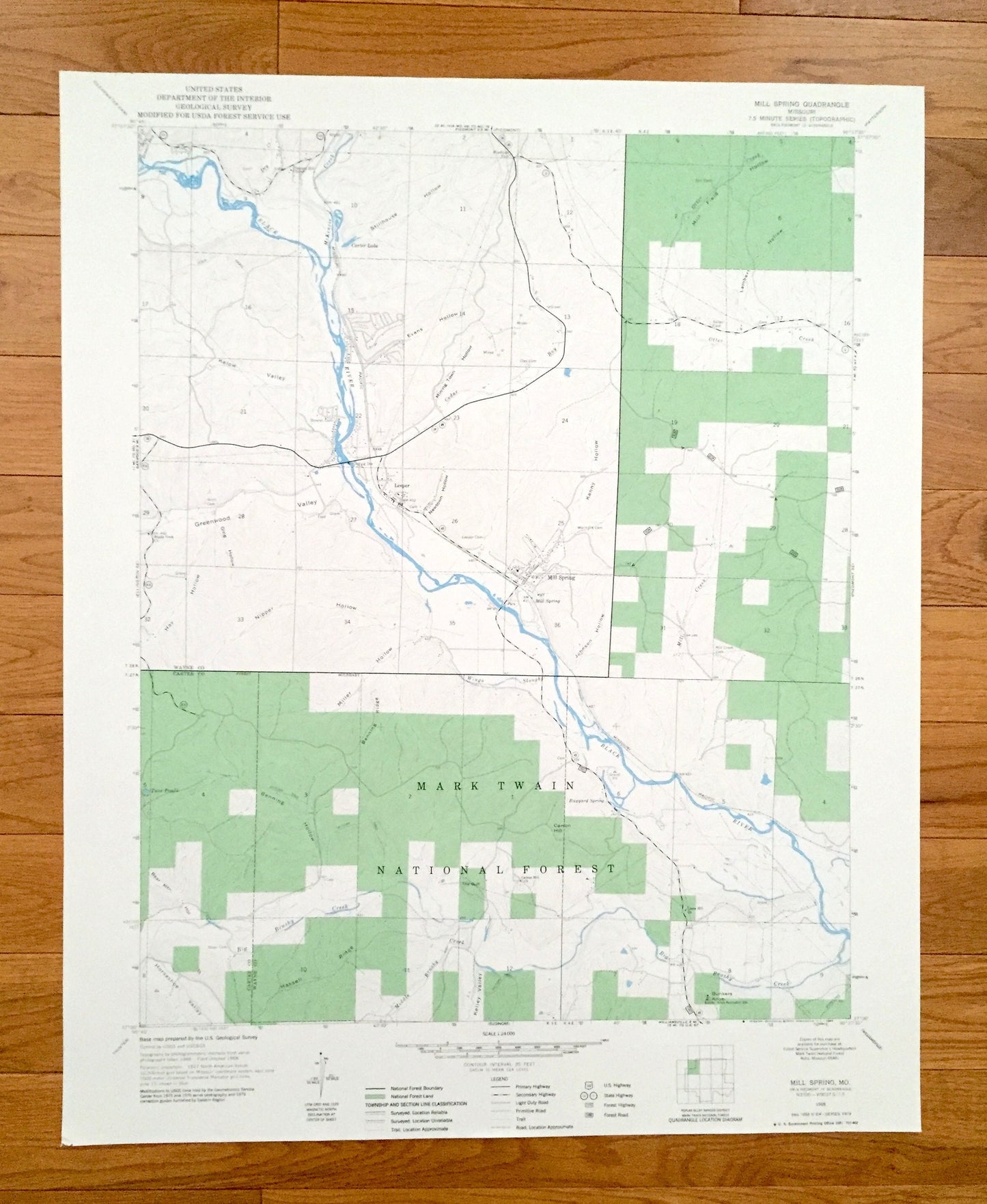 Antique Mill Spring, Missouri 1968 US Geological Survey Topographic Map – Wayne, Carter County, Leeper, Mark Twain National Forest, MO