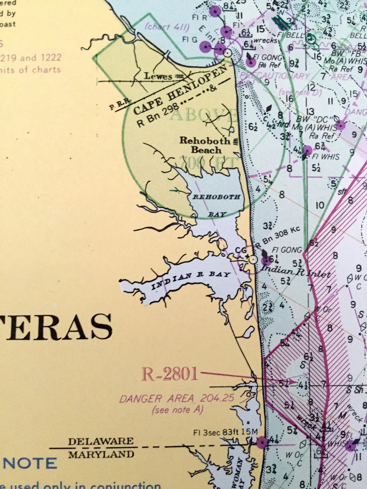 Antique Cape May to Cape Hatteras 1969 US Coast Guard Nautical Map – New Jersey, Delaware, Maryland, Virginia, North Carolina, Bethany Beach