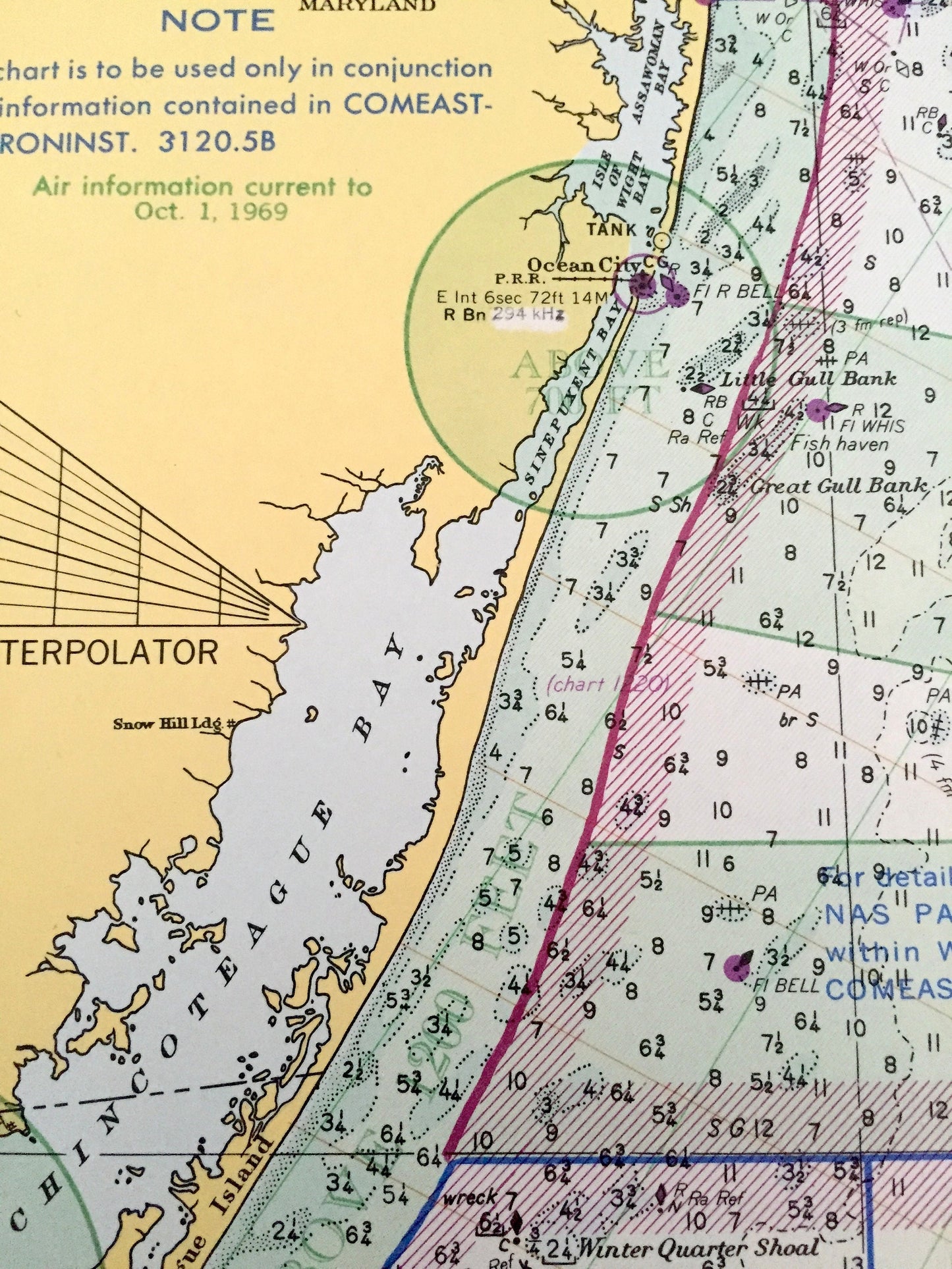 Antique Cape May to Cape Hatteras 1969 US Coast Guard Nautical Map – New Jersey, Delaware, Maryland, Virginia, North Carolina, Bethany Beach