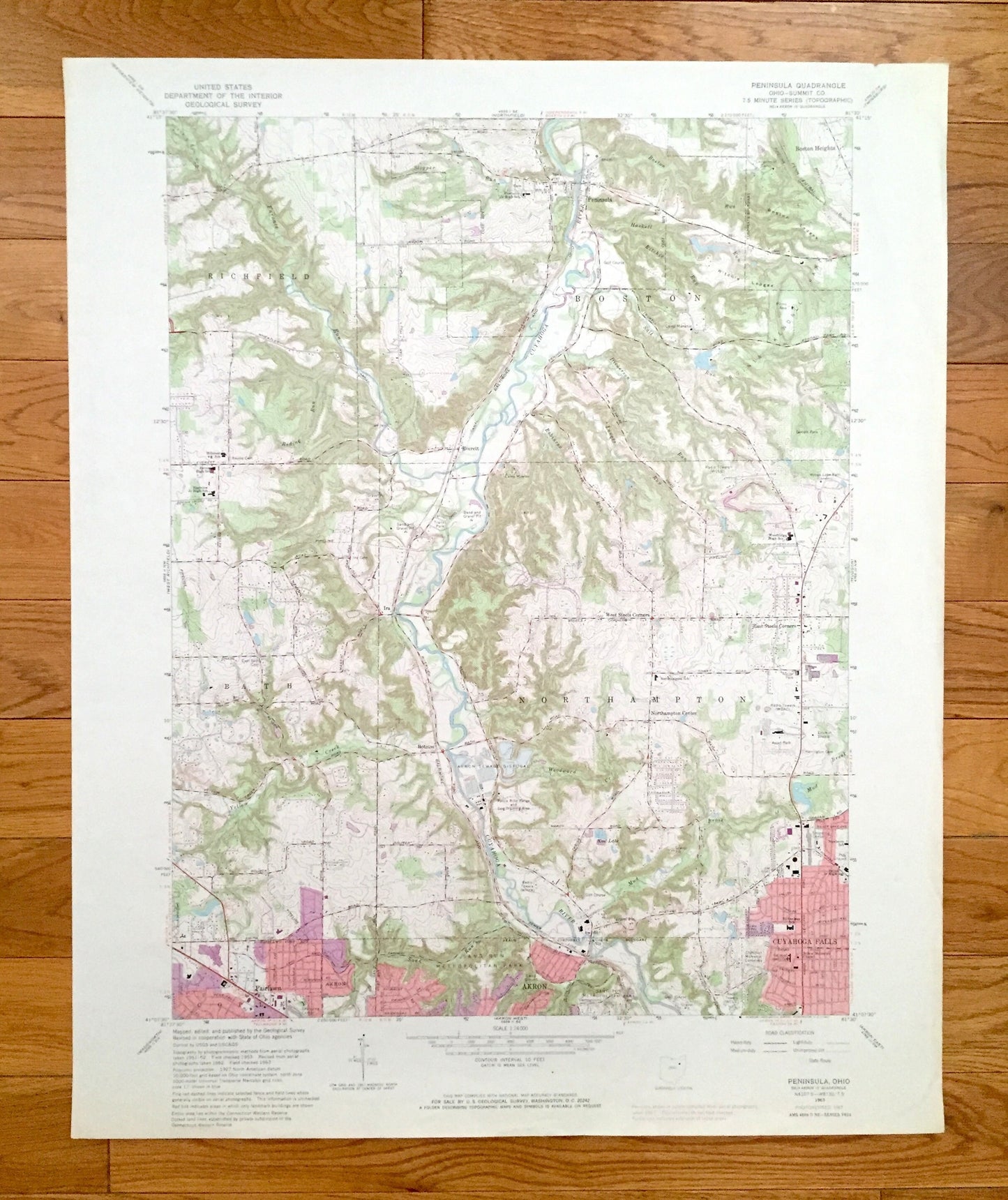 Antique Peninsula, Ohio 1963 US Geological Survey Topographic Map – Summit County, Boston, Bath Northampton Fairlawn Akron Cuyahoga Falls OH