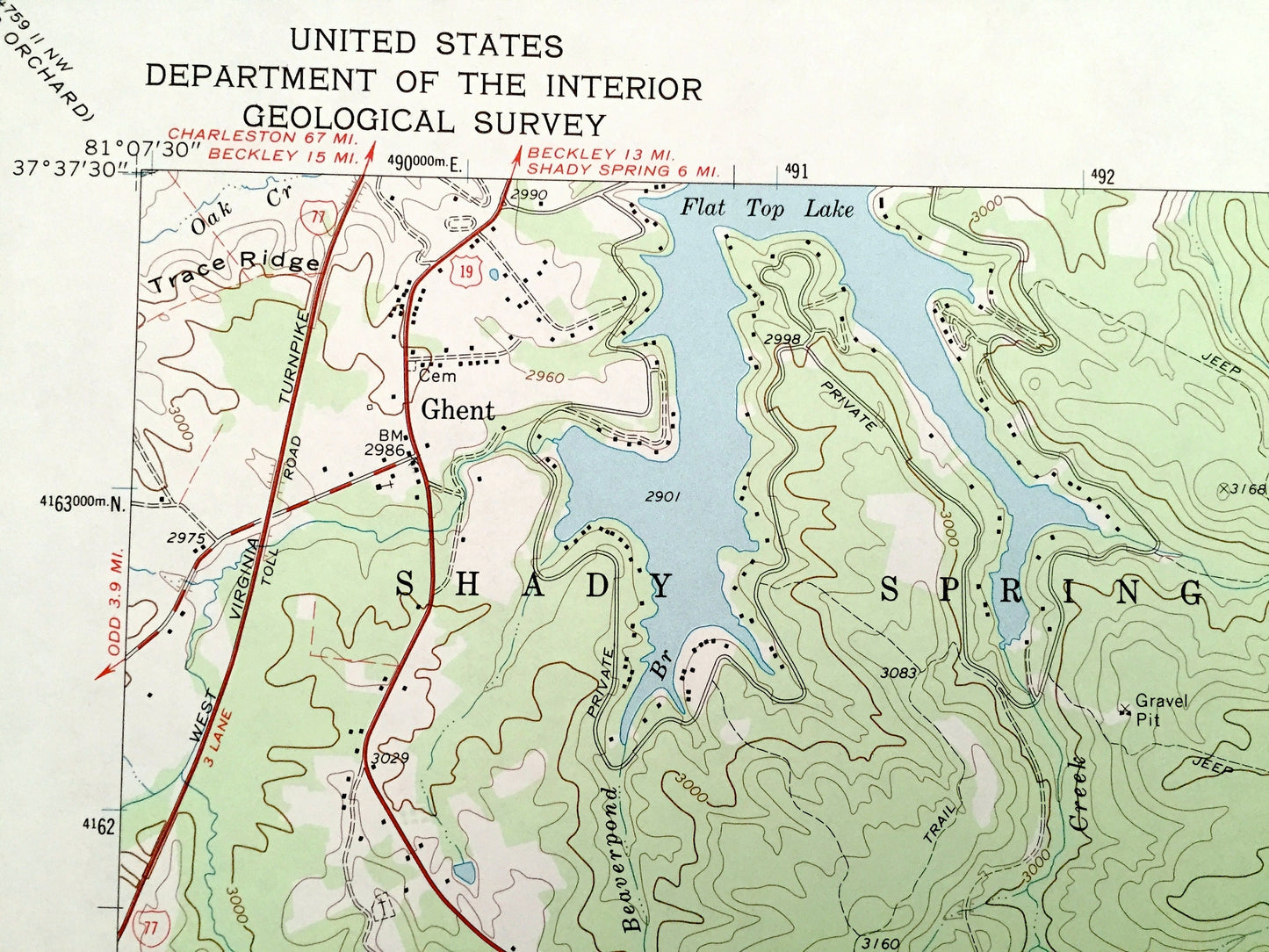 Antique Flat Top, West Virginia 1968 US Geological Survey Topographic Map – Raliegh, Summers, Mercer County, Shady Spring, Jumping Branch WV