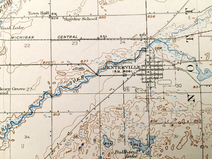 Antique Three Rivers, Michigan 1916 US Geological Survey Topographic Map – St Joseph County, Constantine, Centerville, White Pigeon, MI