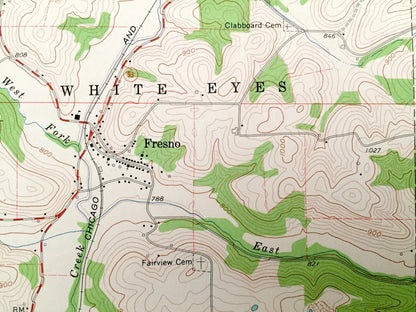 Antique Fresno, Ohio 1961 US Geological Survey Topographic Map – Coshocton, Tuscarawas County, Crawford, Bucks, White Eyes, Adams, Oxford OH