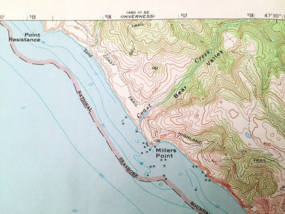 Antique Double Point, California 1954 US Geological Survey Topographic Map – Marin County, Point Reyes National Seashore, State Park, CA