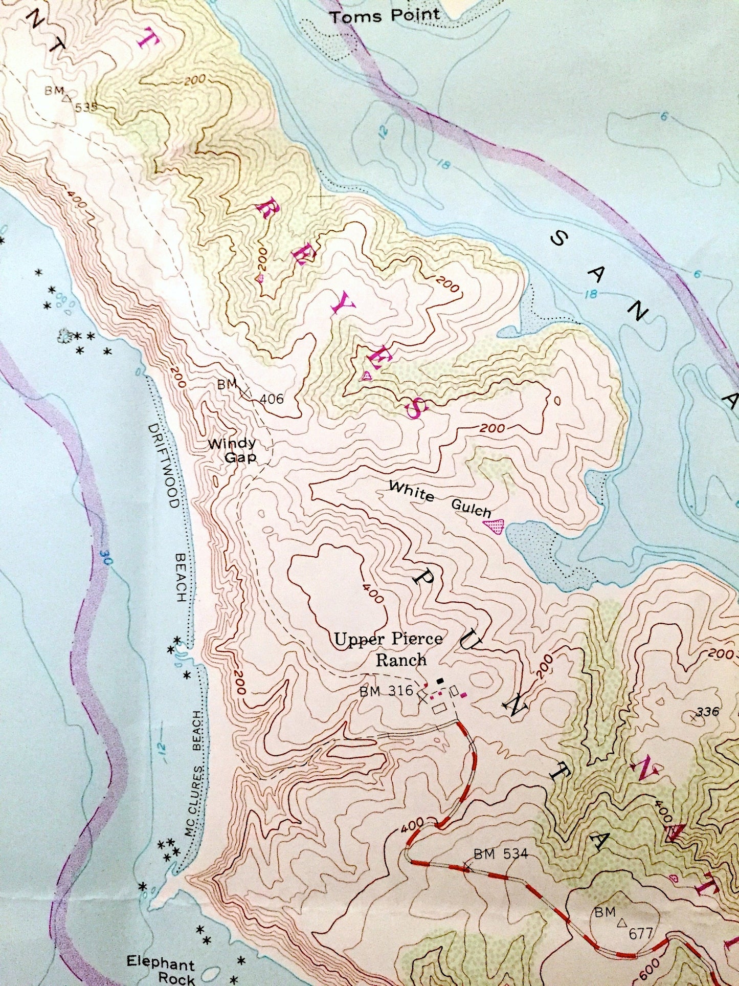Antique Tomales Bay, California 1954 US Geological Survey Topographic Map – Marin County, Inverness Ridge, Point Reyes National Seashore CA