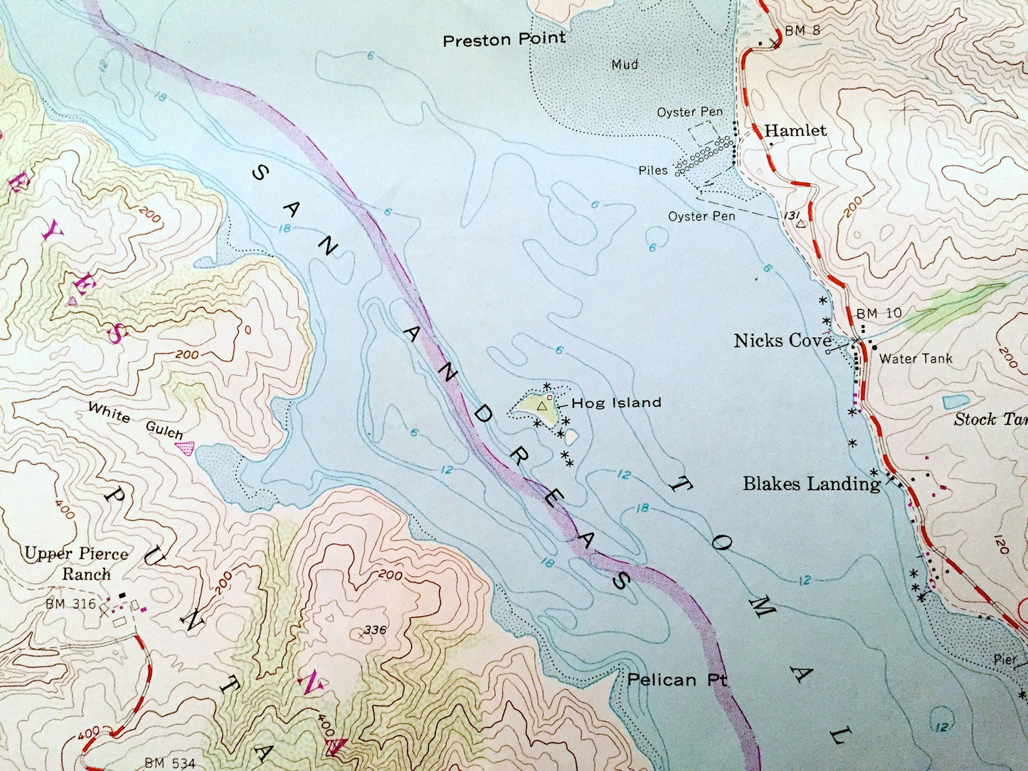 Antique Tomales Bay, California 1954 US Geological Survey Topographic Map – Marin County, Inverness Ridge, Point Reyes National Seashore CA