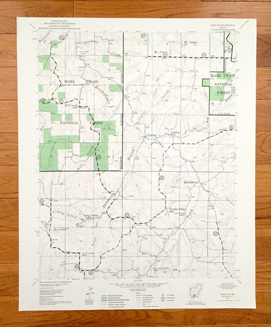 Antique Bado NW, Missouri 1941 US Geological Survey Topographic Map – Texas County, Turkey, Roubidoux, Mark Twain National Forest, MO