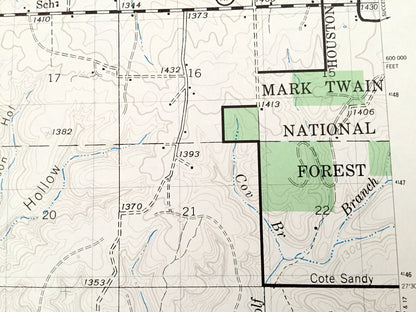 Antique Bado NW, Missouri 1941 US Geological Survey Topographic Map – Texas County, Turkey, Roubidoux, Mark Twain National Forest, MO