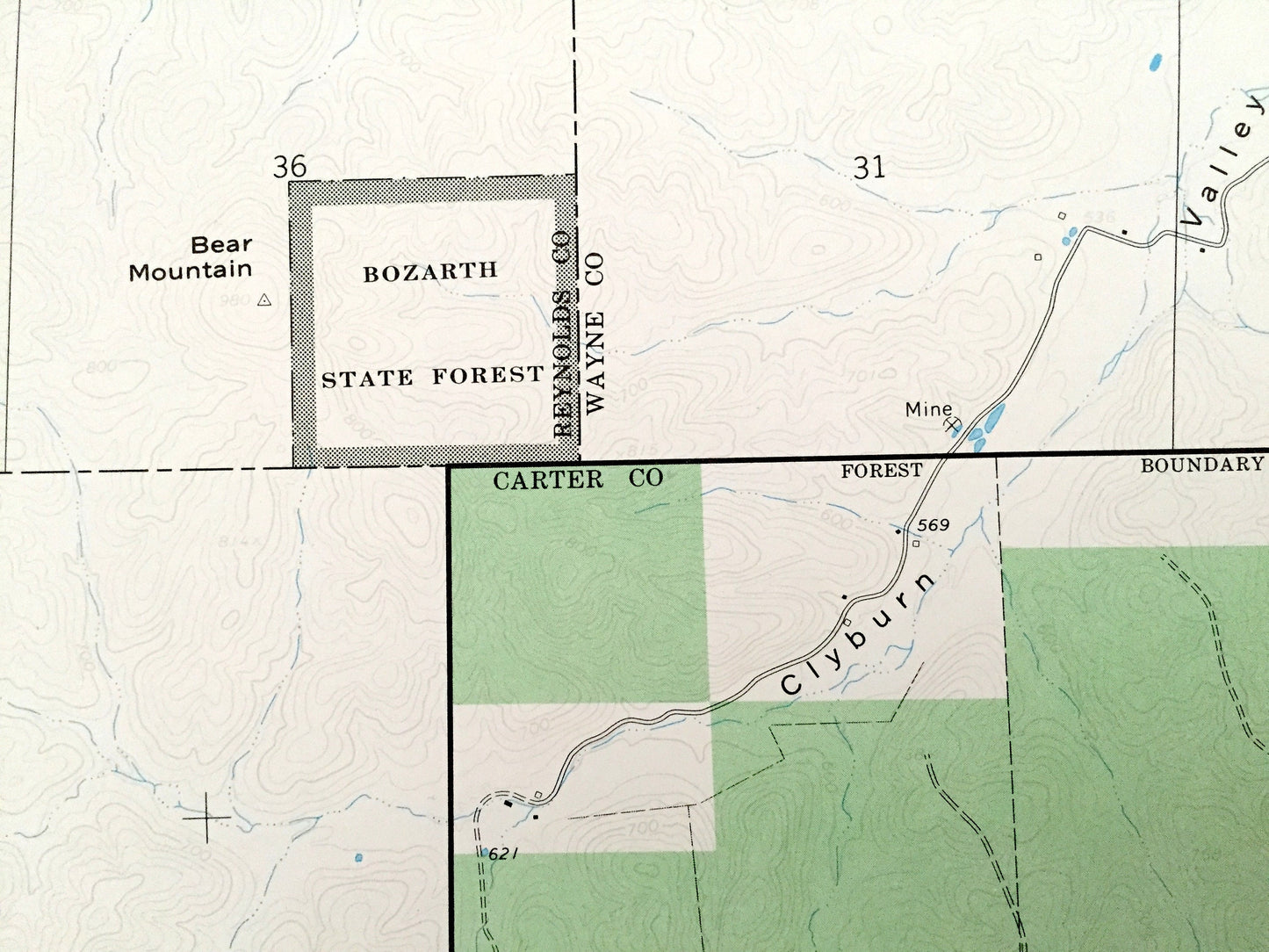 Antique Ellington SE, Missouri 1968 US Geological Survey Topographic Map – Carter, Wayne, Reynolds County, Bozarth State Forest, MO