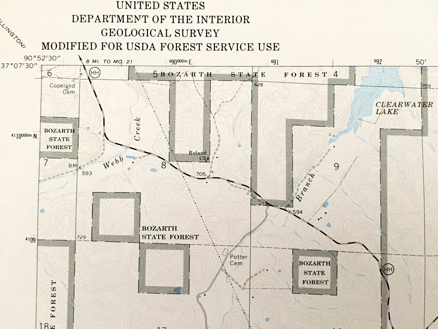 Antique Ellington SE, Missouri 1968 US Geological Survey Topographic Map – Carter, Wayne, Reynolds County, Bozarth State Forest, MO