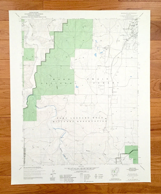 Antique Bloodland, Missouri 1954 US Geological Survey Topographic Map – Laclede, Pulaski County, Hanna, Beacon, Cookville, MO