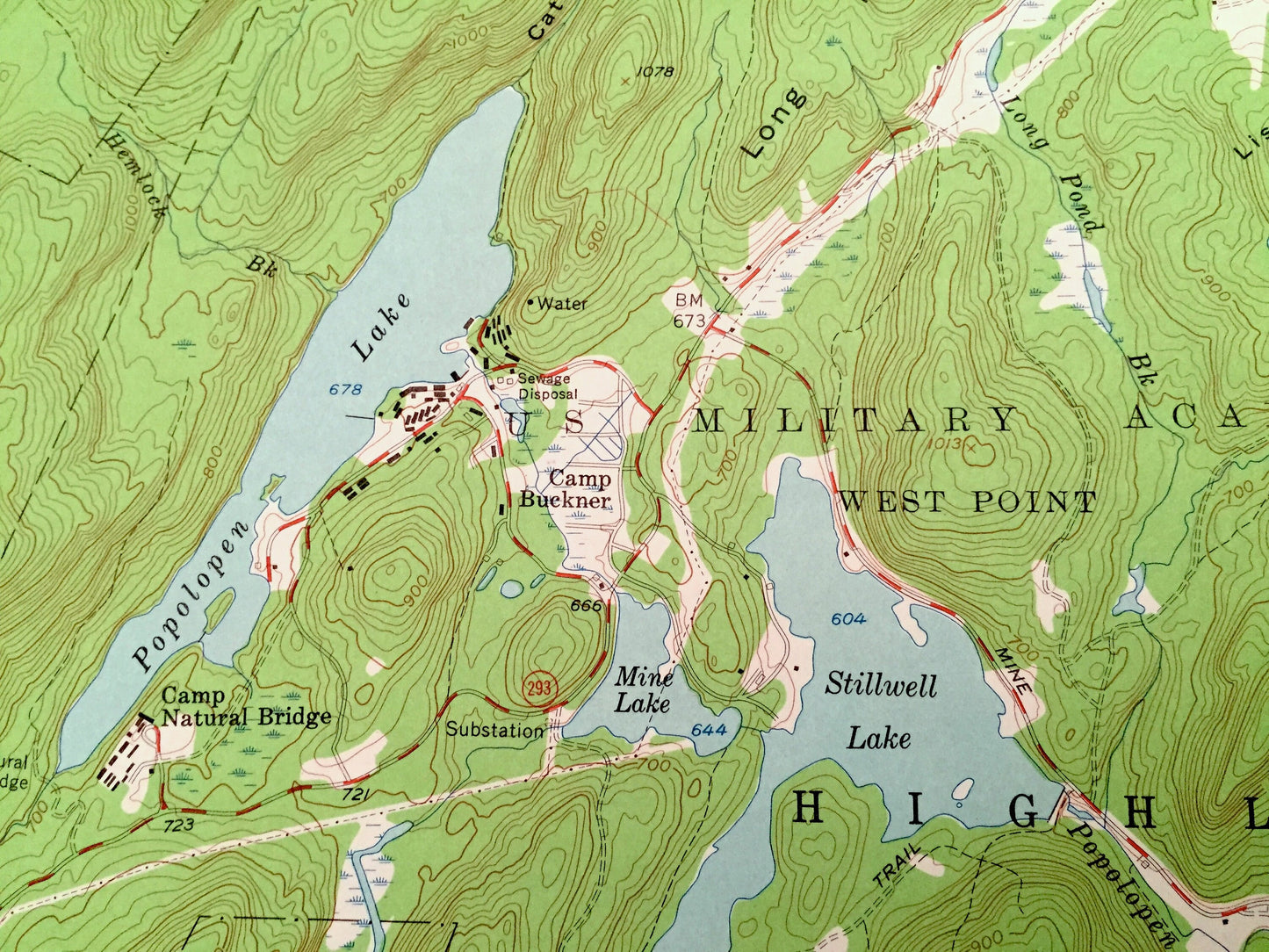 Antique Popolopen Lake, New York 1957 US Geological Survey Topographic Map – Rockland, Orange County, Woodbury, Highlands, Cornwall, NY