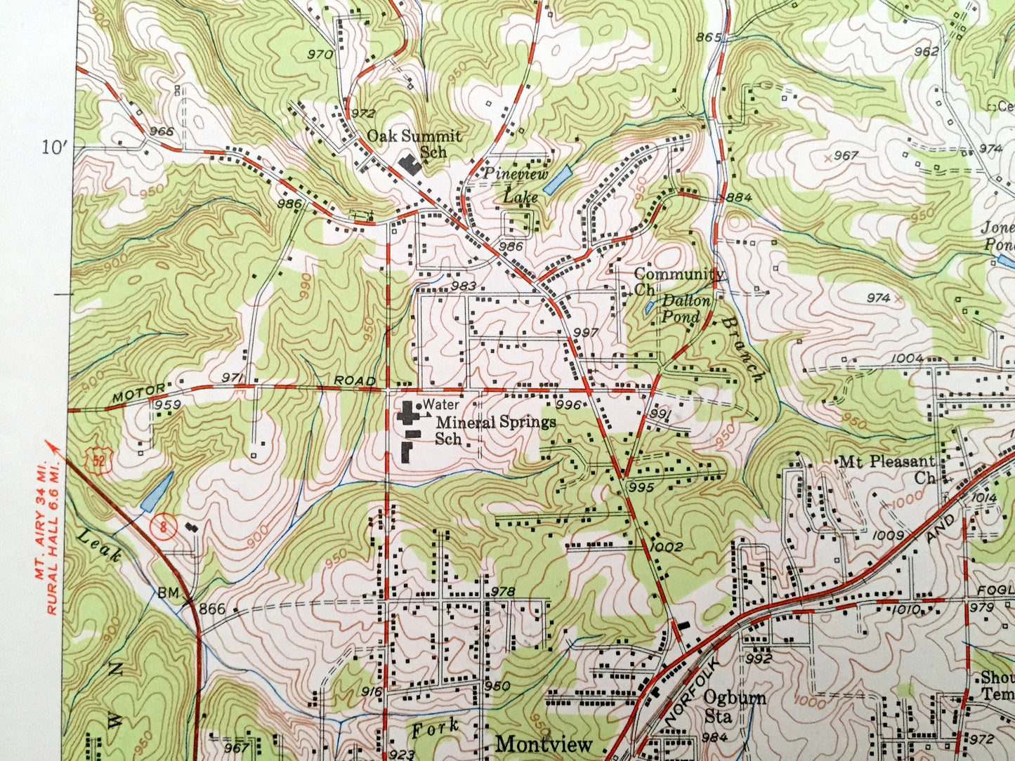 Antique Walkertown, North Carolina 1951 US Geological Survey Topographic Map – Forsyth County, Bethania Winston-Salem Chapel Belews Creek NC