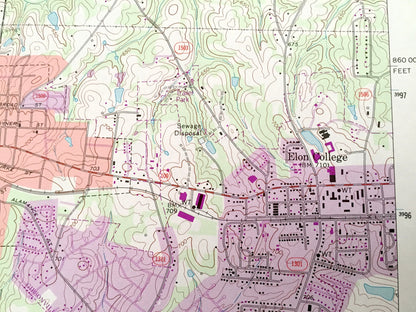 Antique Gibsonville, North Carolina 1970 US Geological Survey Topographic Map – Guilford, Alamance County, Burlington, Sedalia, Whittsett NC