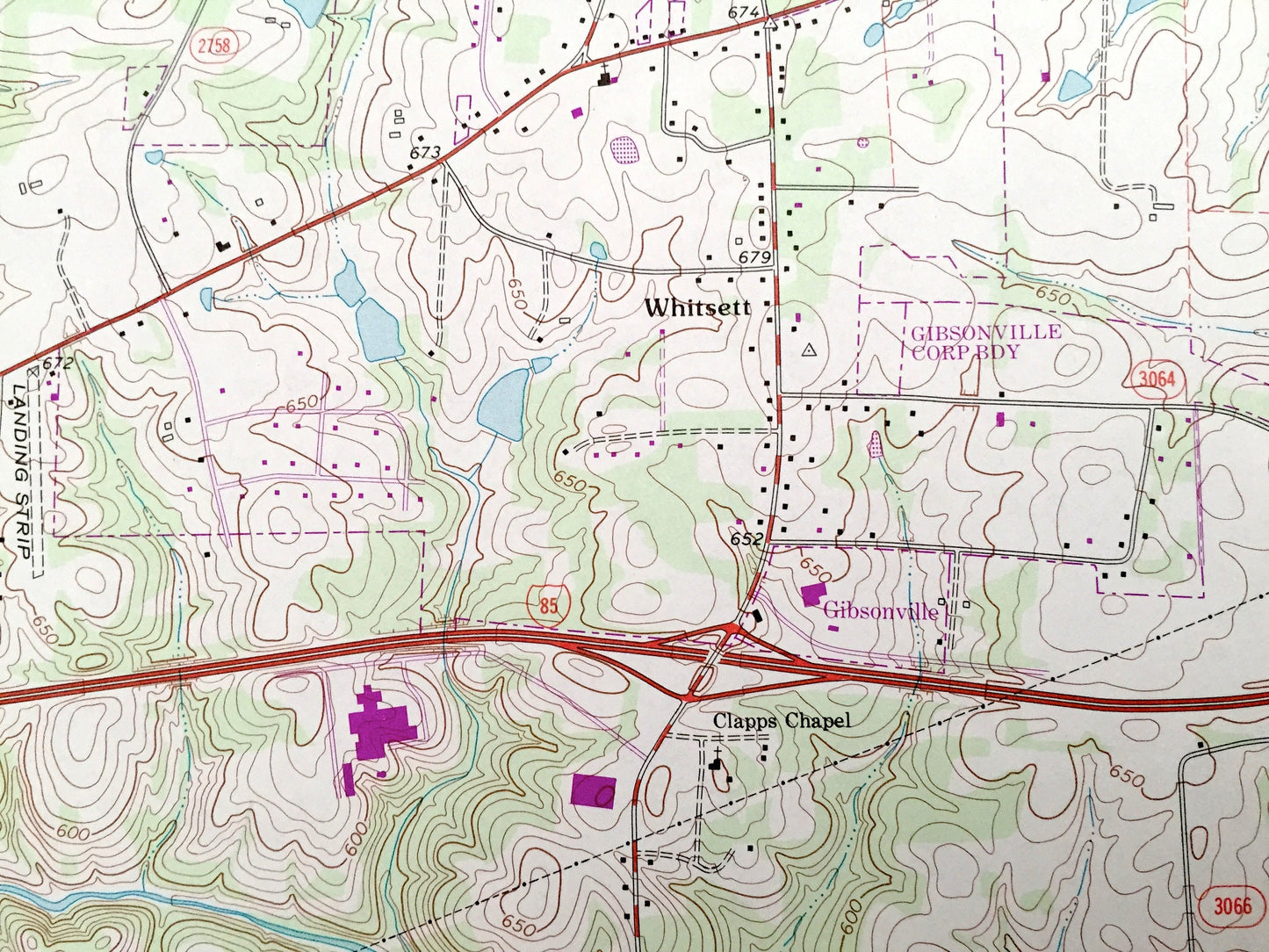 Antique Gibsonville, North Carolina 1970 US Geological Survey Topographic Map – Guilford, Alamance County, Burlington, Sedalia, Whittsett NC