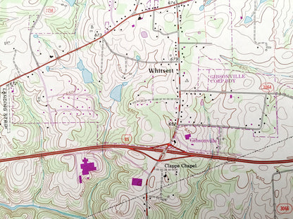 Antique Gibsonville, North Carolina 1970 US Geological Survey Topographic Map – Guilford, Alamance County, Burlington, Sedalia, Whittsett NC