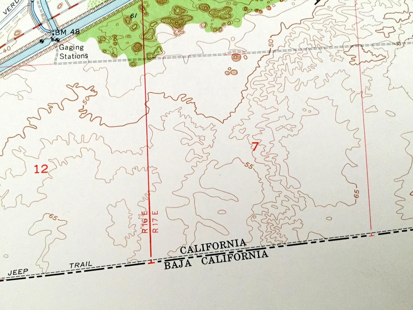 Antique Bonds Corner, California 1957 US Geological Survey Topographic Map – Imperial County, East Mesa, Alamo River, USA-Mexico Border, CA