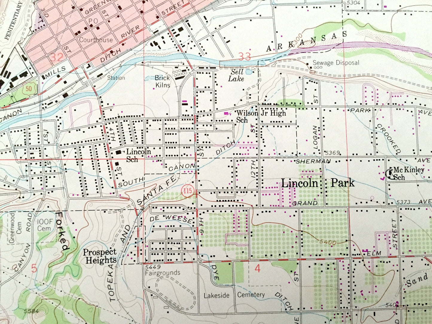 Antique Canon City, Colorado 1959 US Geological Survey Topographic Map – Fremont County, Lincoln Park, Florence, Orchard Park, Brookside, CO