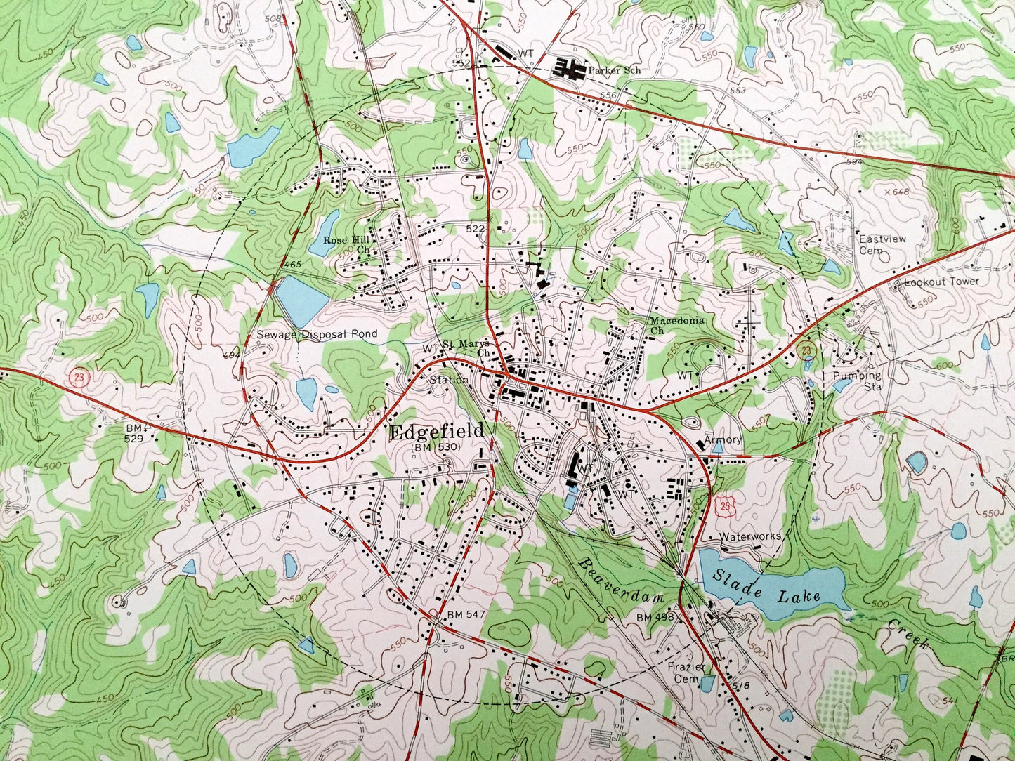 Antique Edgefield, South Carolina 1962 US Geological Survey Topographic Map – Edgefield County, Parkhill, Huets Crossroads, SC