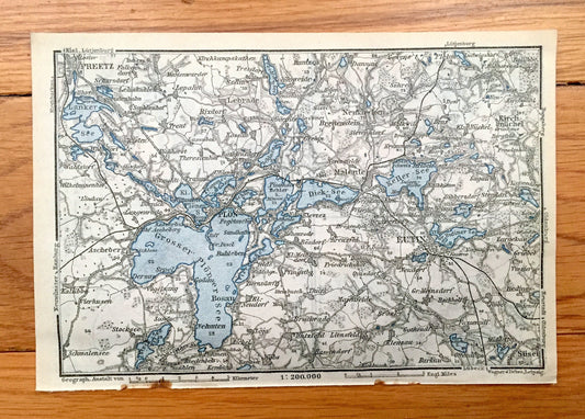 Antique 1925 Eutin Malente and Plon Germany Map from Baedekers Guide Atlas – Susel, Bosau, Preetz, Malente, Neukirchen, Dick-See, Keller-See