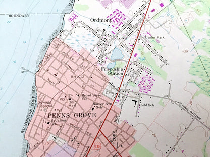 Antique Penns Grove, New Jersey 1967 US Geological Survey Topographic Map – Gloucester. Salem County, NJ, New Castle County, Edgemont, DE