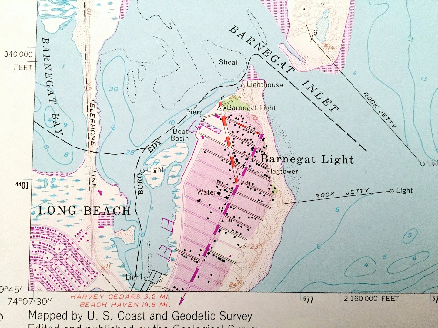 Antique Barnegat Light, New Jersey 1953 US Geological Survey Topographic Map – Ocean County, Lacey, Ocean, Long Beach, Berkeley, Shore, NJ