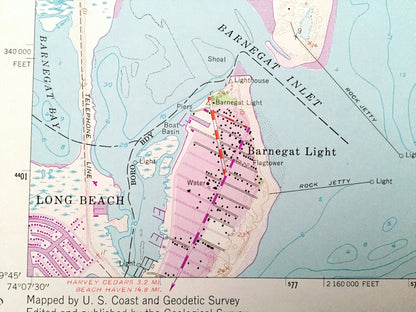 Antique Barnegat Light, New Jersey 1953 US Geological Survey Topographic Map – Ocean County, Lacey, Ocean, Long Beach, Berkeley, Shore, NJ