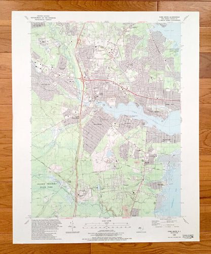 Antique Toms River, New Jersey 1989 US Geological Survey Topographic Map – Ocean County, Dover, Berkeley, Manchester, Lacey, Shore, Beach NJ