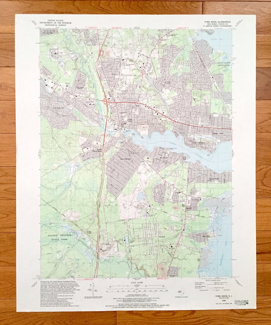 Antique Toms River, New Jersey 1989 US Geological Survey Topographic Map – Ocean County, Dover, Berkeley, Manchester, Lacey, Shore, Beach NJ
