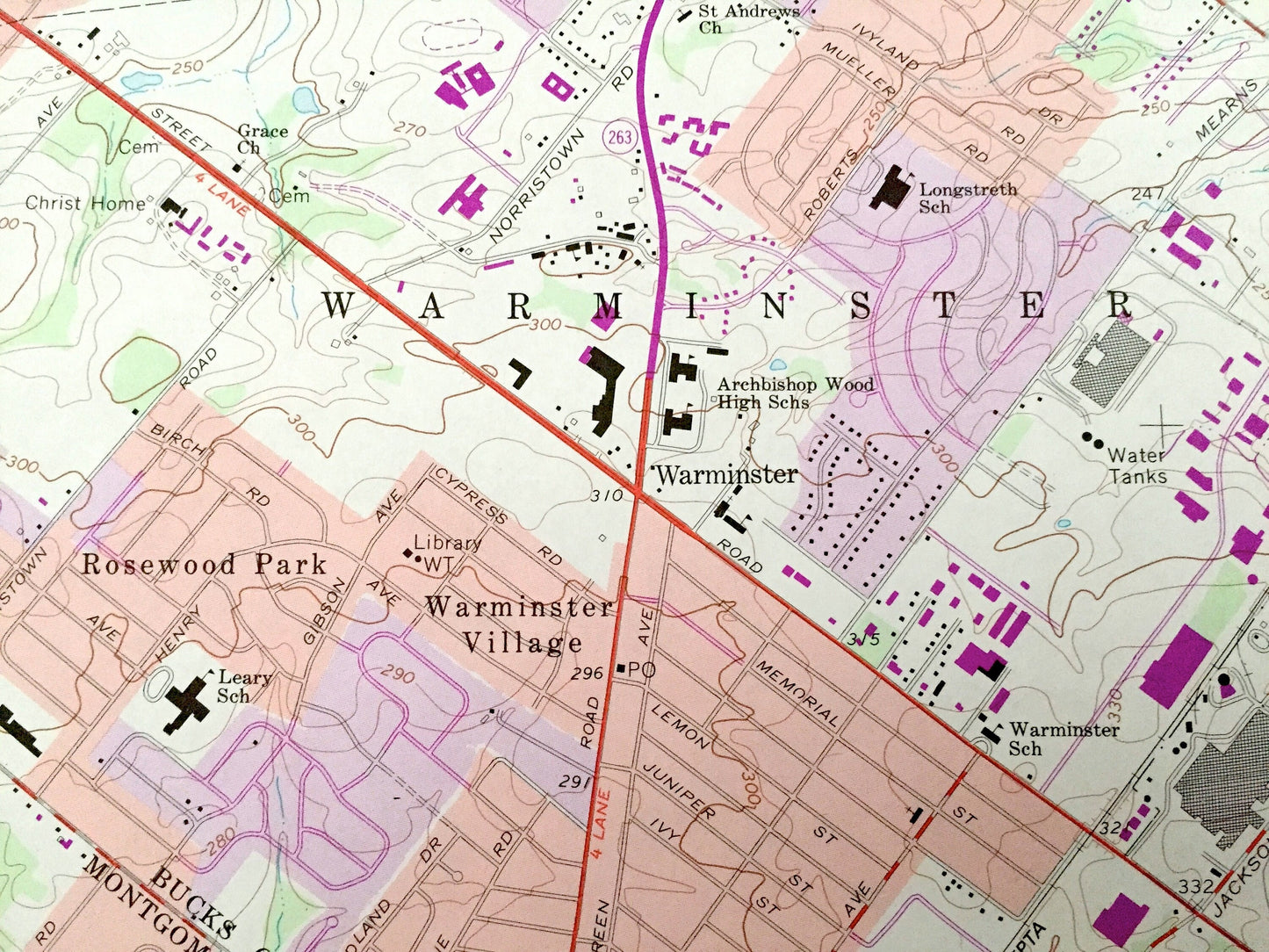 Antique Hatboro, Pennsylvania 1966 US Geological Survey Topographic Map – Bucks, Montgomery County, Horsham, Warminster, Northampton, PA