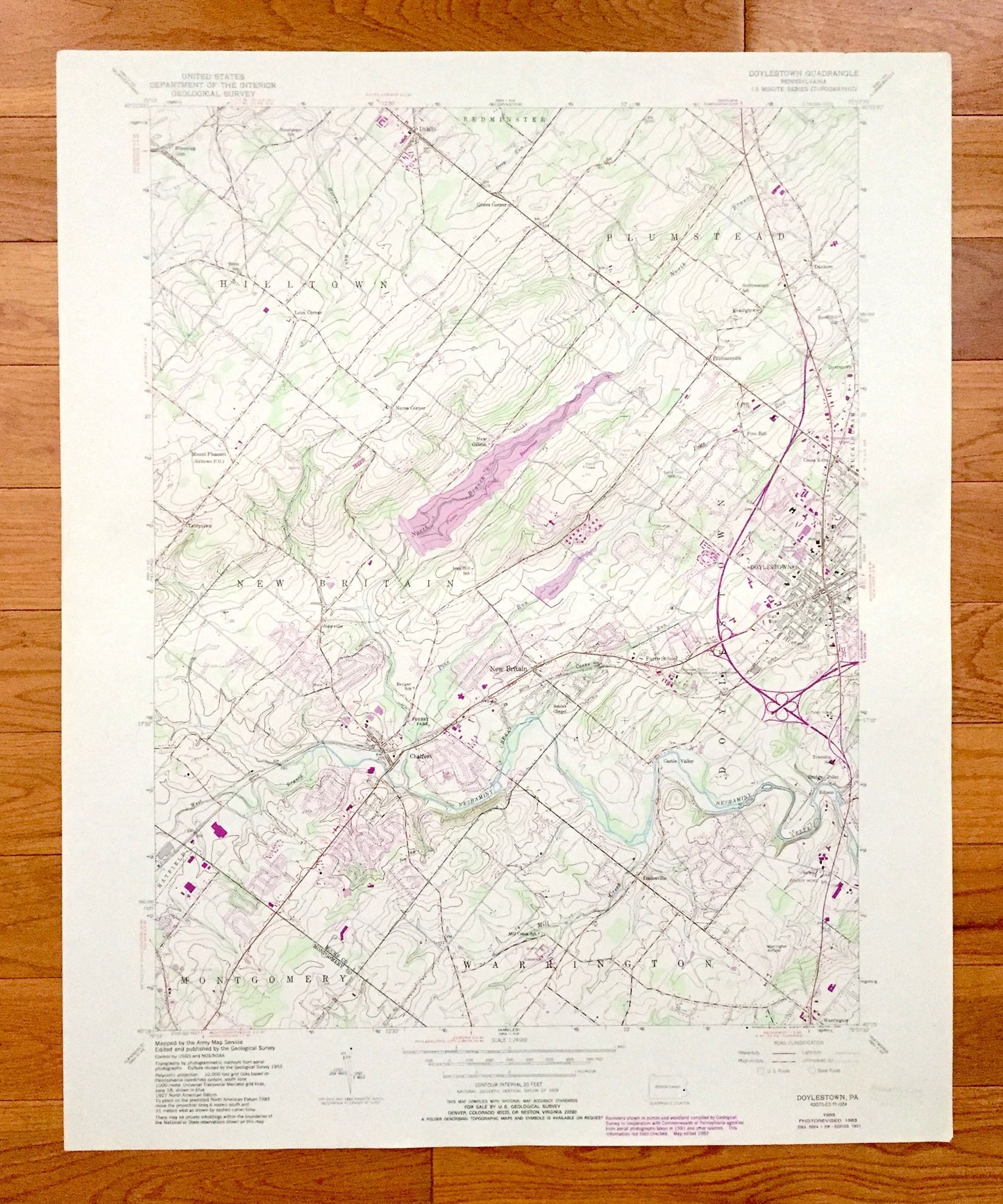 Antique Doylestown, Pennsylvania 1953 US Geological Survey Topographic Map – Montgomery, Bucks County, Hilltown, Montgomery, Warrington, PA