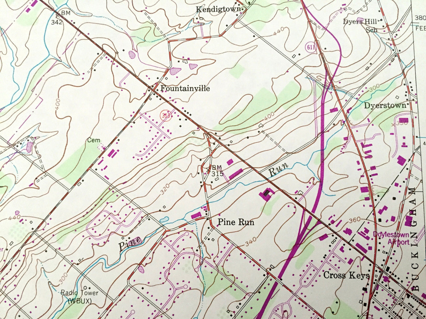 Antique Doylestown, Pennsylvania 1953 US Geological Survey Topographic Map – Montgomery, Bucks County, Hilltown, Montgomery, Warrington, PA