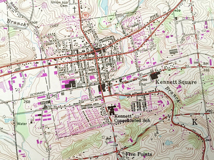 Antique Kennett Square, Pennsylvania 1954 US Geological Survey Topographic Map – Chester County, New Garden, PA, New Castle County, DE