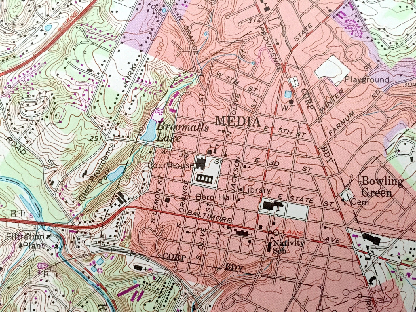 Antique Media, Pennsylvania 1966 US Geological Survey Topographic Map – Delaware, Chester County, Willistown, Thornbury, Concord, Marple, PA
