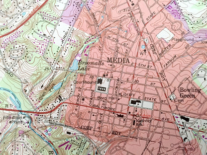 Antique Media, Pennsylvania 1966 US Geological Survey Topographic Map – Delaware, Chester County, Willistown, Thornbury, Concord, Marple, PA