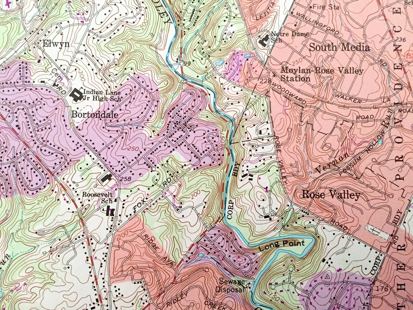 Antique Media, Pennsylvania 1966 US Geological Survey Topographic Map – Delaware, Chester County, Willistown, Thornbury, Concord, Marple, PA