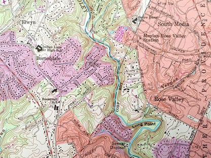 Antique Media, Pennsylvania 1966 US Geological Survey Topographic Map – Delaware, Chester County, Willistown, Thornbury, Concord, Marple, PA