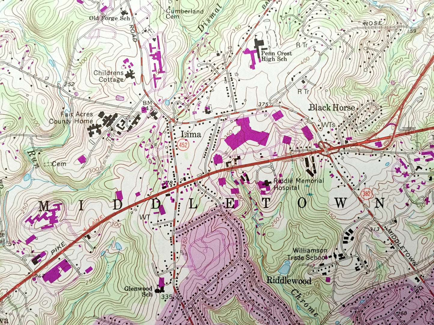 Antique Media, Pennsylvania 1966 US Geological Survey Topographic Map – Delaware, Chester County, Willistown, Thornbury, Concord, Marple, PA