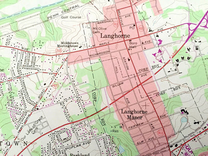Antique Langhorne, Pennsylvania 1966 US Geological Survey Topographic Map – Bucks County, Northampton, Newtown, Lower Makefield, Bucktoe, PA