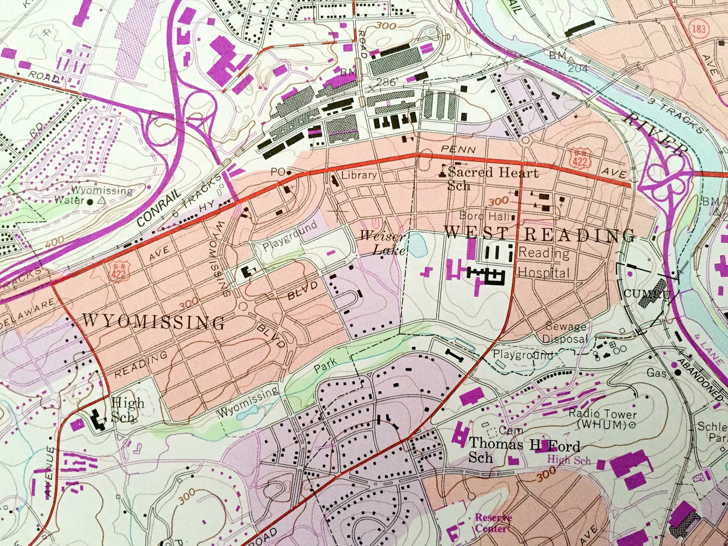 Antique Reading, Pennsylvania 1956 US Geological Survey Topographic Map – Berks County, Muhlenberg, Bern, Alsace, Spring, Cumru, Robeson, PA