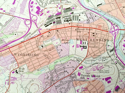 Antique Reading, Pennsylvania 1956 US Geological Survey Topographic Map – Berks County, Muhlenberg, Bern, Alsace, Spring, Cumru, Robeson, PA