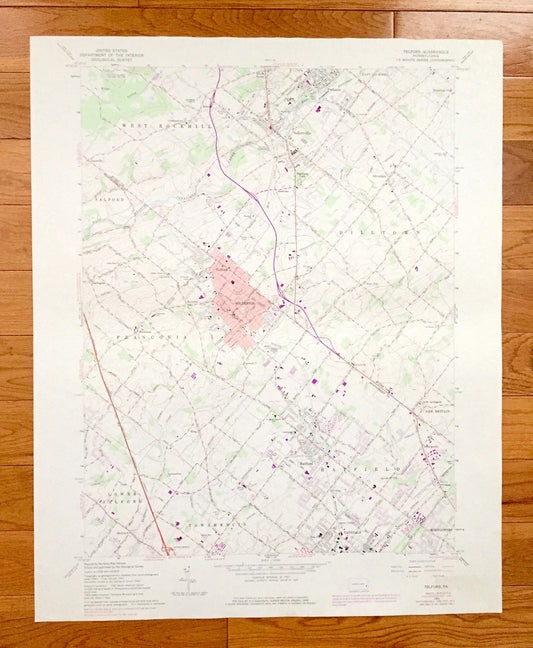 Antique Telford, Pennsylvania 1960 US Geological Survey Topographic Map – Montgomery, Bucks County, Souderton, Hatfield, Sellersville, PA