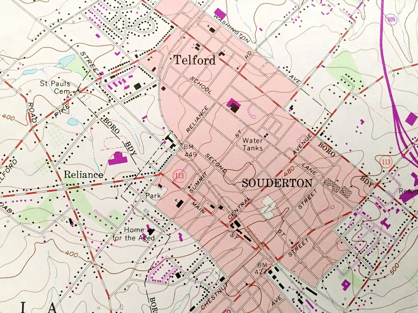 Antique Telford, Pennsylvania 1960 US Geological Survey Topographic Map – Montgomery, Bucks County, Souderton, Hatfield, Sellersville, PA