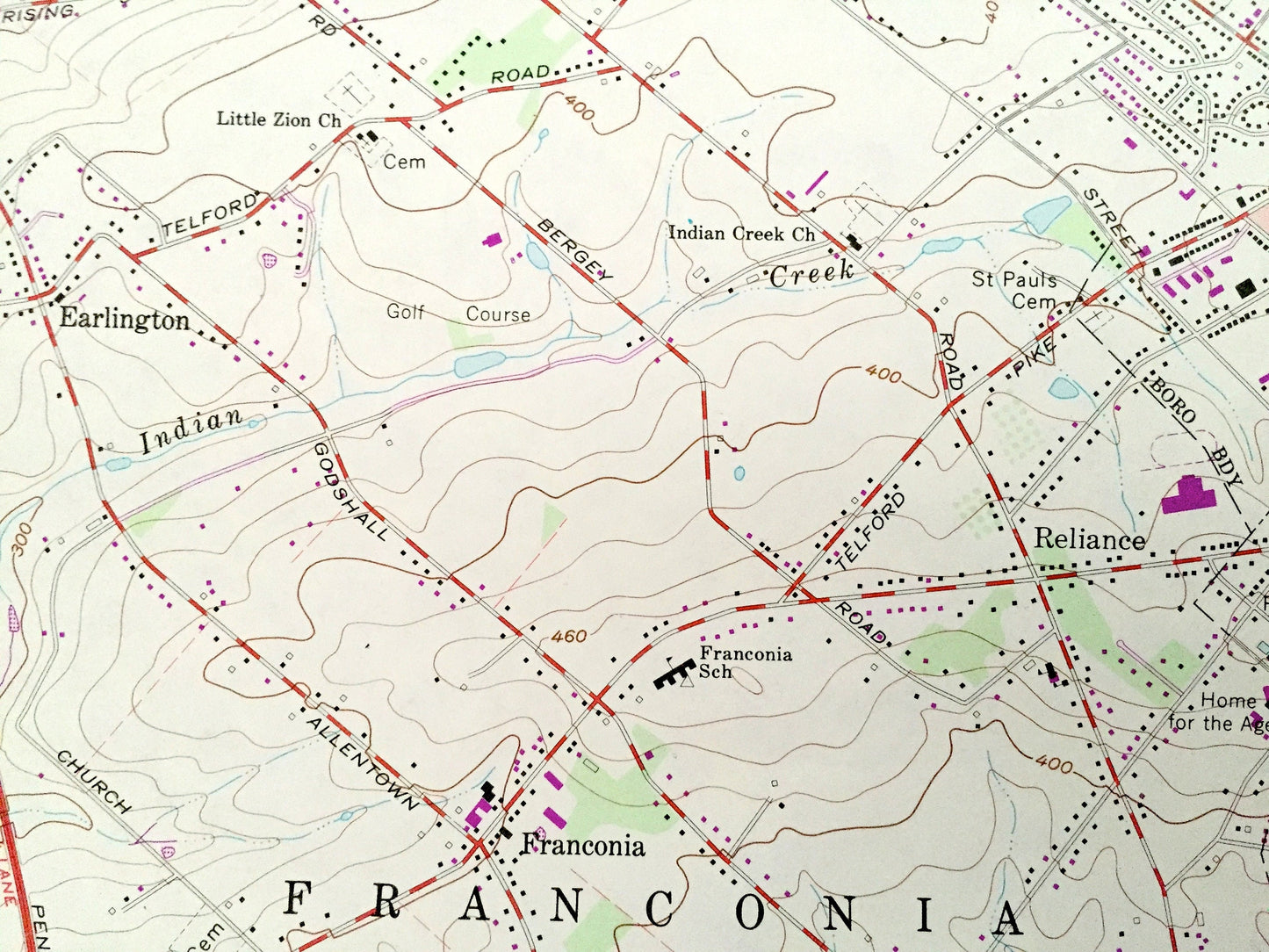 Antique Telford, Pennsylvania 1960 US Geological Survey Topographic Map – Montgomery, Bucks County, Souderton, Hatfield, Sellersville, PA