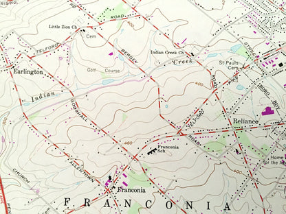 Antique Telford, Pennsylvania 1960 US Geological Survey Topographic Map – Montgomery, Bucks County, Souderton, Hatfield, Sellersville, PA