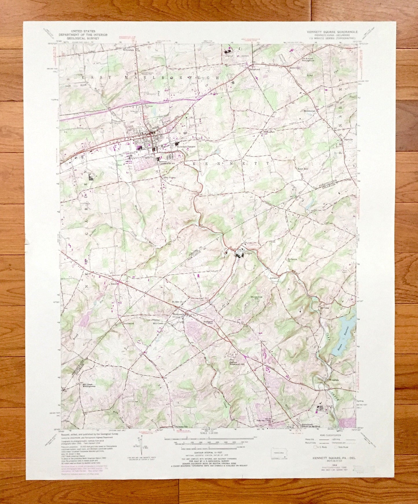 Antique Kennett Square, Pennsylvania 1954 US Geological Survey Topographic Map – Chester County, New Garden, PA, New Castle County, DE